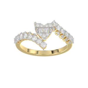 LADIES RING 0.65CT ROUND/BAGUETTE DIAMOND 14K YELLOW GOLD