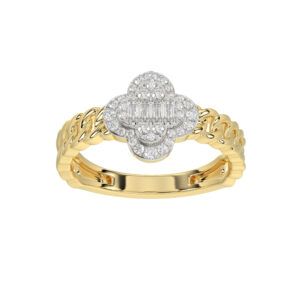 LADIES RING 0.25CT ROUND/BAGUETTE DIAMOND 10K YELLOW GOLD
