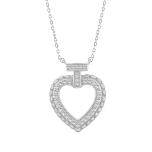 ELEGANCE 10K WHITE GOLD 0.15CT TWISTED CIRCLE HEART & LADIES PENDANT ROUND DIAMOND WITH CHAIN