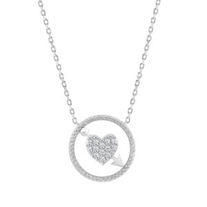 10K WHITE GOLD LADIES HEART AND ARROW PENDANT  0.15CT ROUND NATURAL DIAMOND, WITH CHAIN