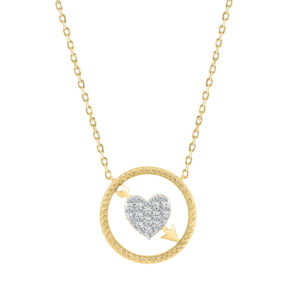 10K YELLOW GOLD LADIES HEART AND ARROW PENDANT  0.15CT ROUND NATURAL DIAMOND, WITH CHAIN