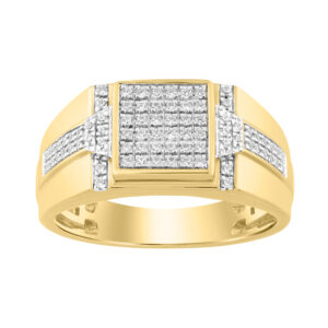 Luxury Men’S Diamond Cluster Ring – 0.33Ct Round Diamonds,10K Yellow Gold