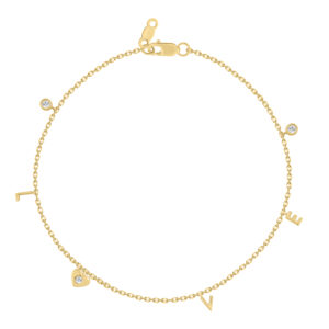 Ladies 0.10Ct Round Diamond “Love Fashion  Bracelet With – 14K Yellow  Gold
