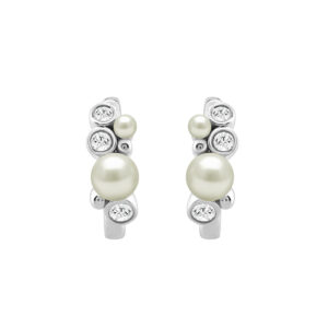 Elegant Ladies Hoop Earrings – 0.20Ct Round Diamonds With Pearl Cluster, 14K White Gold