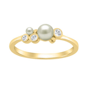 0.10 Ct Round Diamond And Pearl Fashion Ring – 14K Yellow Gold For Women