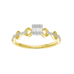 Elegant 0.15Ct Baguette & Round Diamond Promise Ring Twisted 10K Yellow Gold For Woman