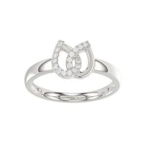 Ladies Lucky Horseshoe Fashion Ring 0.10Ct Round Diamond Sterling Silver White – Double Horseshoe Fashion Jewelry