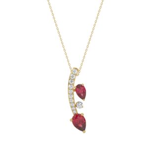 14K YELLOW GOLD 7/8CT ROUND/PEAR DIAMOND LADIES PENDANT WITH CHAIN (PEAR RUBY 5/8CT)