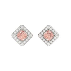 14K WHITE GOLD CRAFTED WITH 18K YELLOW GOLD BACK PLATE 1 1/4CT ROUND/PINK CUSHION DIAMOND LADIES EARRINGS