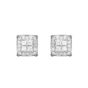 10K WHITE GOLD 1.00CT ROUND/PRINCESS DIAMOND LADIES EARRINGS