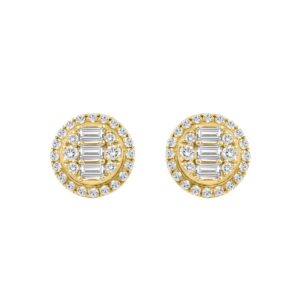 10K YELLOW GOLD 1 1/4CT ROUND/EMERALD DIAMOND LADIES EARRINGS