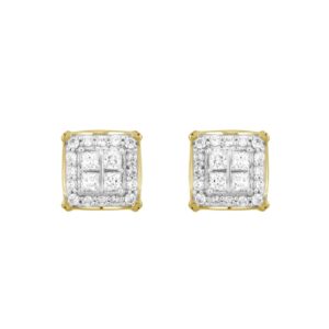 10K YELLOW GOLD 1.00CT ROUND/PRINCESS DIAMOND LADIES EARRINGS