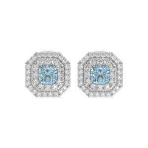 14K WHITE GOLD 1 1/2CT ROUND/BLUE CUSHION DIAMOND LADIES EARRING