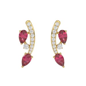 14K YELLOW GOLD 1.00CT ROUND/PEAR DIAMOND LADIES EARRINGS (PEAR RUBY DIAMOND 7/8CT)