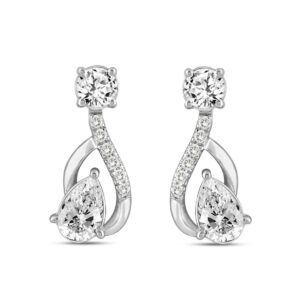 LADIES EARRINGS 1 1/2CT ROUND/PEAR DIAMOND 14K WHITE GOLD (CENTER STONE PEAR DIAMOND 1.00CT)