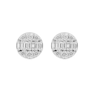 LADIES EARRINGS 1 1/2CTROUND/EMERALD DIAMOND 14K WHITE GOLD
