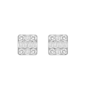 STERLING SILVER 2.00CT ROUND/EMERALD DIAMOND LADIES EARRINGS
