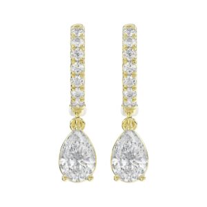 LADIES EARRINGS 1 1/4CT PEAR/ROUND DIAMOND 14K YELLOW GOLD (CENTER STONE PEAR DIAMOND 1CT)