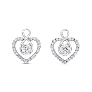 LADIES EARRINGS 1CT ROUND DIAMOND 14K WHITE GOLD