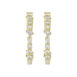 LADIES HOOP EARRINGS 2 1/2CT ROUND/EMERALD/MARQUISE DIAMOND 14K YELLOW GOLD