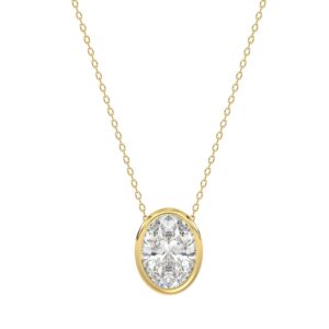 LADIES SOLITAIRE PENDANT 1CT OVAL DIAMOND 14K YELLOW GOLD WITH CHAIN
