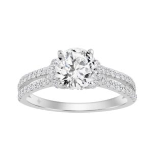 14K WHITE GOLD 1 1/2CT ROUND DIAMOND LADIES BRIDAL RING (CENTER STONE ROUND DIAMOND 1CT)
