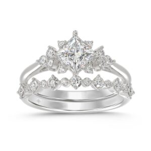 14K WHITE GOLD 1 1/2CT ROUND DIAMOND LADIES BRIDAL SET (CENTER STONE PRINCESS DIAMOND 1CT)