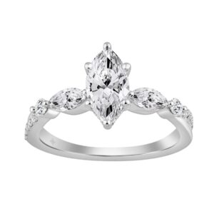 14K WHITE GOLD 1 1/2CT ROUND/MARQUISE DIAMOND LADIES RING (CENTER STONE MARQUISE DIAMOND 1CT)