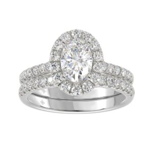 14K WHITE GOLD 1 3/4CT ROUND/OVAL DIAMOND LADIES BRIDAL SET (CENTER STONE OVAL DIAMOND 1CT)
