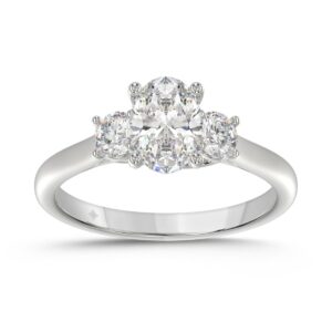 14K WHITE GOLD 1 3/8CT OVAL/ROUND DIAMOND LADIES RING (CENTER STONE OVAL DIAMOND 1CT)