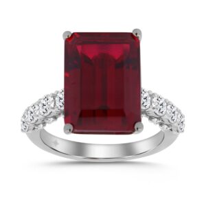 14K WHITE GOLD 1.00CT ROUND/RUBY EMERALD DIAMOND LADIES RING