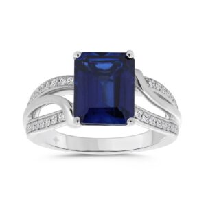 14K WHITE GOLD 1/5CT ROUND/BLUE EMERALD DIAMOND LADIES RINGS
