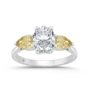 14K WHITE GOLD 2 1/2CT OVAL/YELLOW PEAR DIAMOND LADIES RING (CENTER STONE OVAL DIAMOND 1 1/2CT)