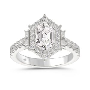 14K WHITE GOLD 2 1/4CT ROUND/BAGUETTE/HEXAGON DIAMOND LADIES RING