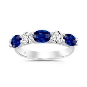 14K WHITE GOLD 2.00CT ROUND/OVAL BLUE SAPPHIRE DIAMOND LADIES BAND