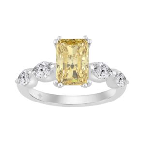 14K WHITE GOLD 3.00CT YELLOW RADIANT/OVAL DIAMOND LADIES RING (CENTER STONE YELLOW RADIANT DIAMOND 5.00CT)