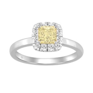 14K WHITE GOLD 3/4CT ROUND/YELLOW PRINCESS DIAMOND LADIES RING