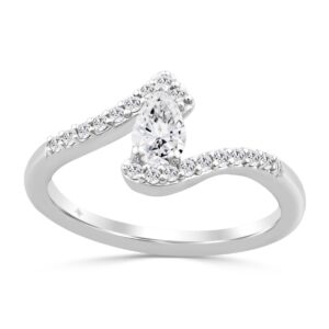 14K WHITE GOLD 3/8CT ROUND/PEAR DIAMOND LADIES RING (CENTER STONE PEAR DIAMOND 1/4CT)
