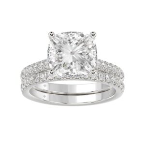 14K WHITE GOLD 4 1/2CT ROUND/CUSHION DIAMOND LADIES BRIDAL SET (CENTER STONE CUSHION DIAMOND 4.00CT)