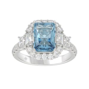 14K WHITE GOLD 4 1/2CT ROUND/EMERALD DIAMOND LADIES RING  (CENTER STONE RADIANT BLUE DIAMOND 3.00CT)