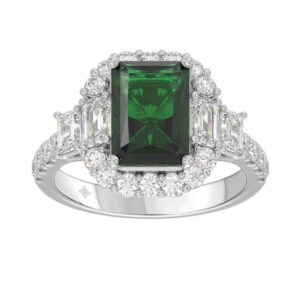 14K WHITE GOLD 4 1/2CT ROUND/EMERALD DIAMOND LADIES RING (CENTER STONE GREEN EMERALD DIAMOND 3CT)