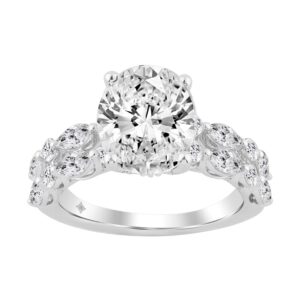 14K White Gold 4 1/4CT Lab-Grown Marquise Diamond Ladies Fashion Bridal Ring with Round & Oval Diamond (3.00CT Oval Center stone (Color F-G -Clari