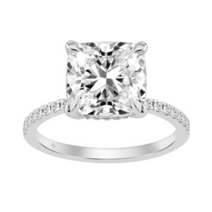 14K WHITE GOLD 4 1/4CT ROUND/CUSHION DIAMOND LADIES RING (CENTER STONE CUSHION DIAMOND 4.00CT)