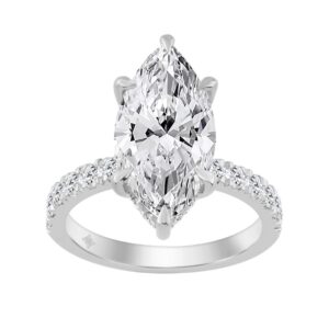 14K WHITE GOLD 4 3/4CT MARQUISE/ROUND DIAMOND LADIES RING (CENTER STONE MARQUISE DIAMOND 4CT)