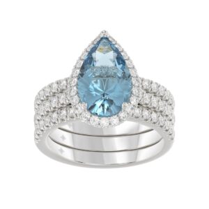 14K WHITE GOLD 4.00CT ROUND/PEAR DIAMOND LADIES BRIDAL SET (CENTER STONE BLUE PEAR DIAMOND 1.00CT)