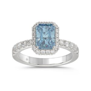 14K WHITE GOLD 4.00CT ROUND/RADIANT DIAMOND LADIES RING (CENTER STONE BLUE RADIANT DIAMOND 3CT)