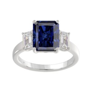 14K WHITE GOLD 5 1/3CT EMERALD/BLUE SAPPHIRE EMERALD CUT DIAMOND LADIES RING (CENTER STONE BLUE SAPPHIRE EMERALD DIAMOND 4 1/3CT)