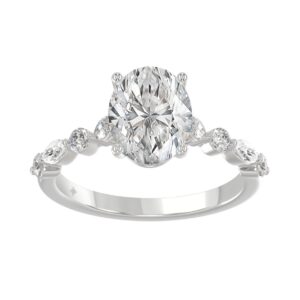 14K White Gold Oval Diamond Fancy Engagement Ring for Ladies 2 1/2CT with Marquise & Round Diamond 2.00CT Oval Center stone (Color F-G -Clarity VS