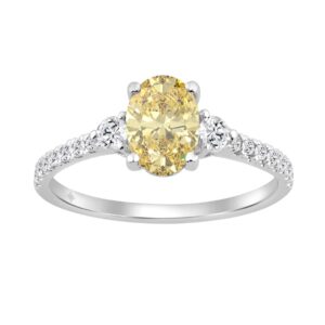 14K White Gold Yellow Oval/Round Diamond 1 1/4 CT Ladies Engagement Ring 1.00CT Yellow Oval Center stone (Color F-G -Clarity VS1/VS2)