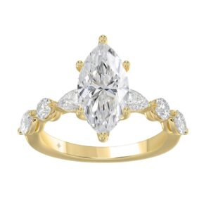 14K Yellow Gold  Bridal Fashion Ring for Ladies 4CT Round & Marquise& Pear Cut Diamonds 3.00CT Marquise Center stone (Color F-G -Clarity VS1/V